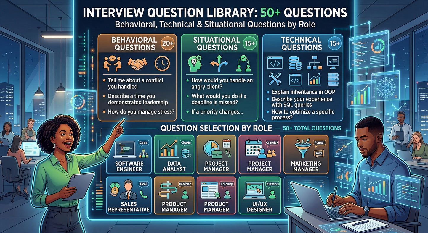 Interview Question Library: 50+ Behavioral Technical and Situational Questions by Role